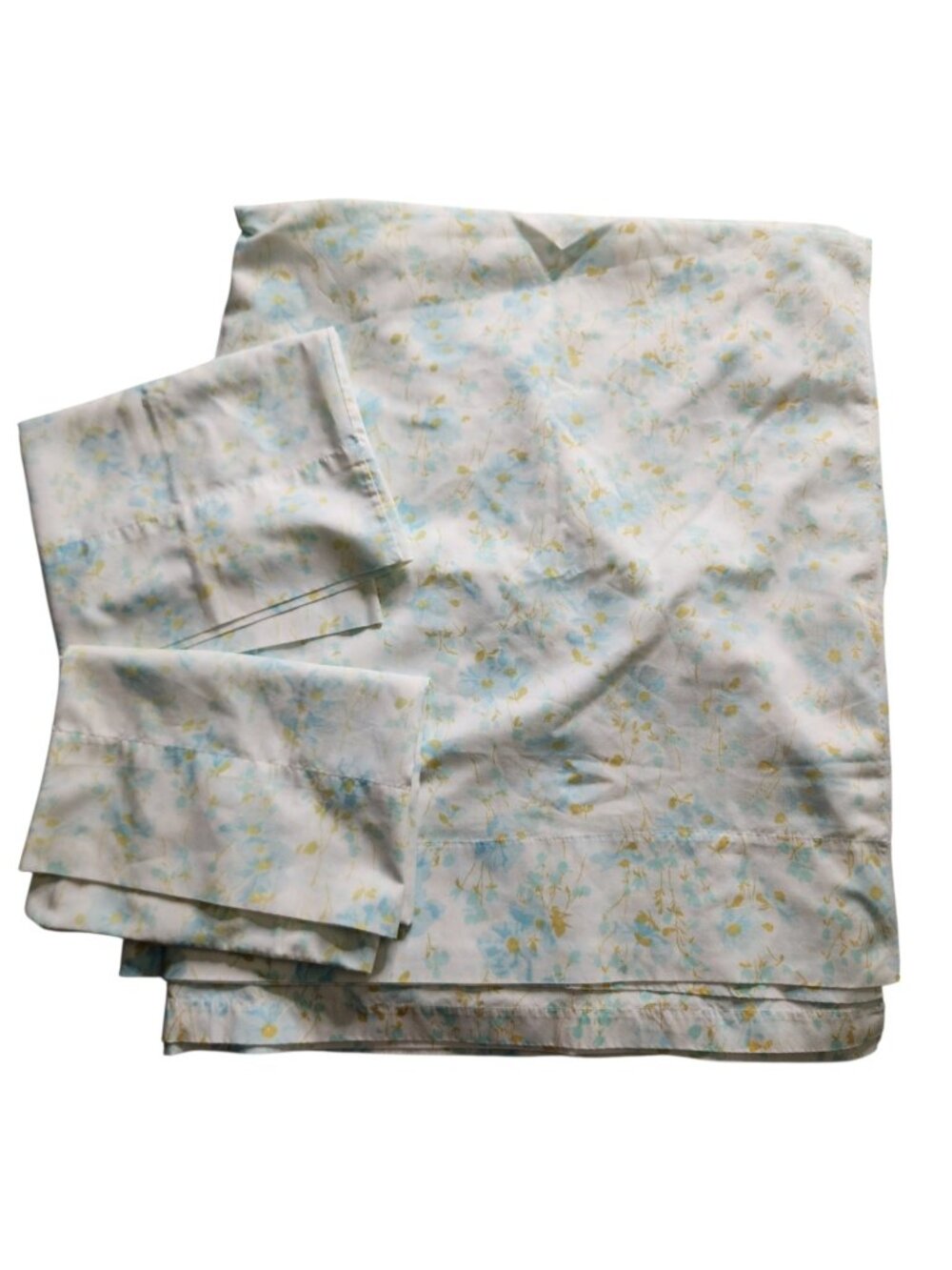 Vintage 70s Morgan Jones Flower Floral Full Flat Sheet Two Pillowcase Set of 3